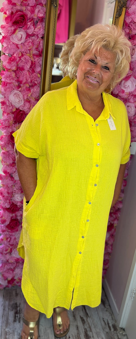 Jurk Door Geel Plus Size Maat 48 t/m 54