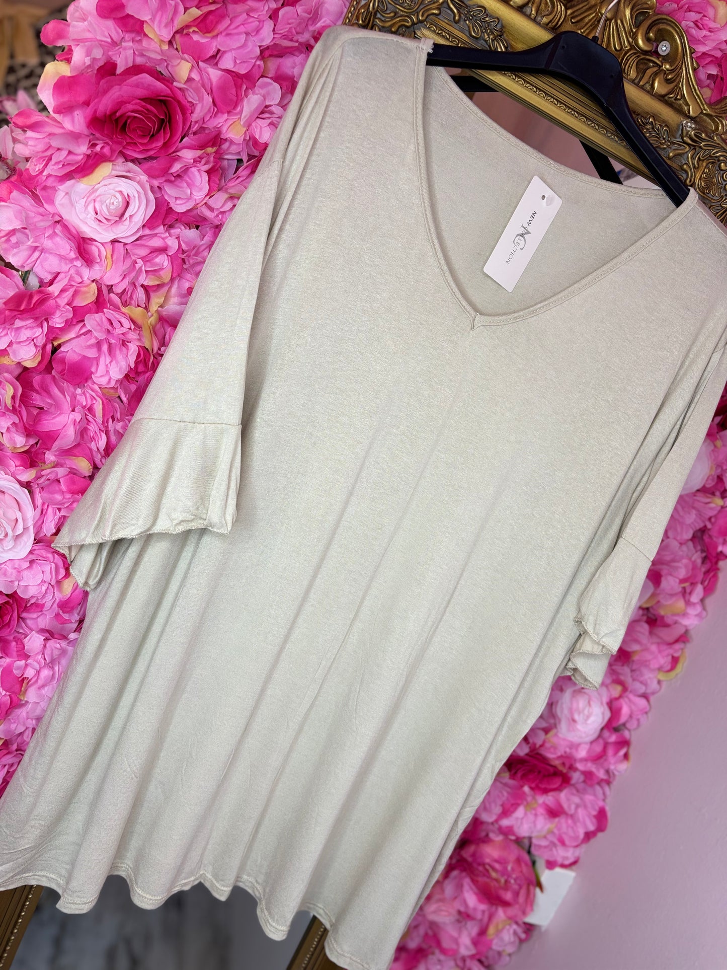 *LUCKY LOOK* T-shirt Rudy Beige Plus Size Maat 48 t/m 52-54