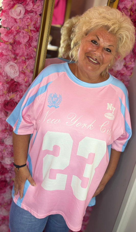 T-shirt New York Roze Plus Size Maat 48 t/m 54