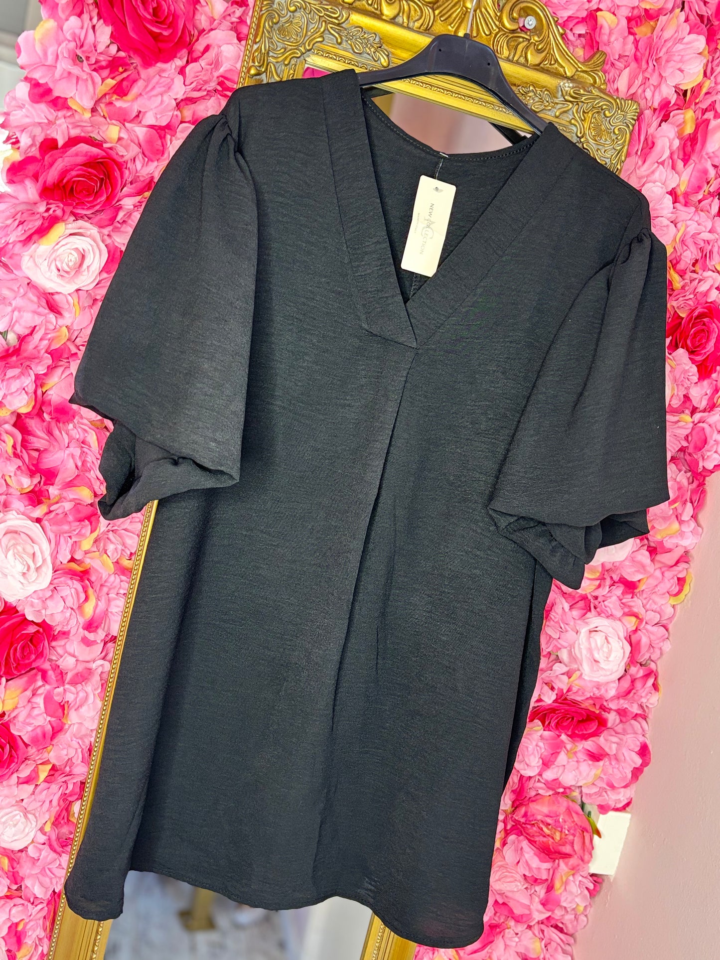 Blouse Pof Mouw Zwart Plus Size maat 48 t/m 54