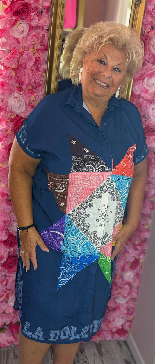Jurk La Dolce Donker Blauw Plus Size Maat 48 t/m 54