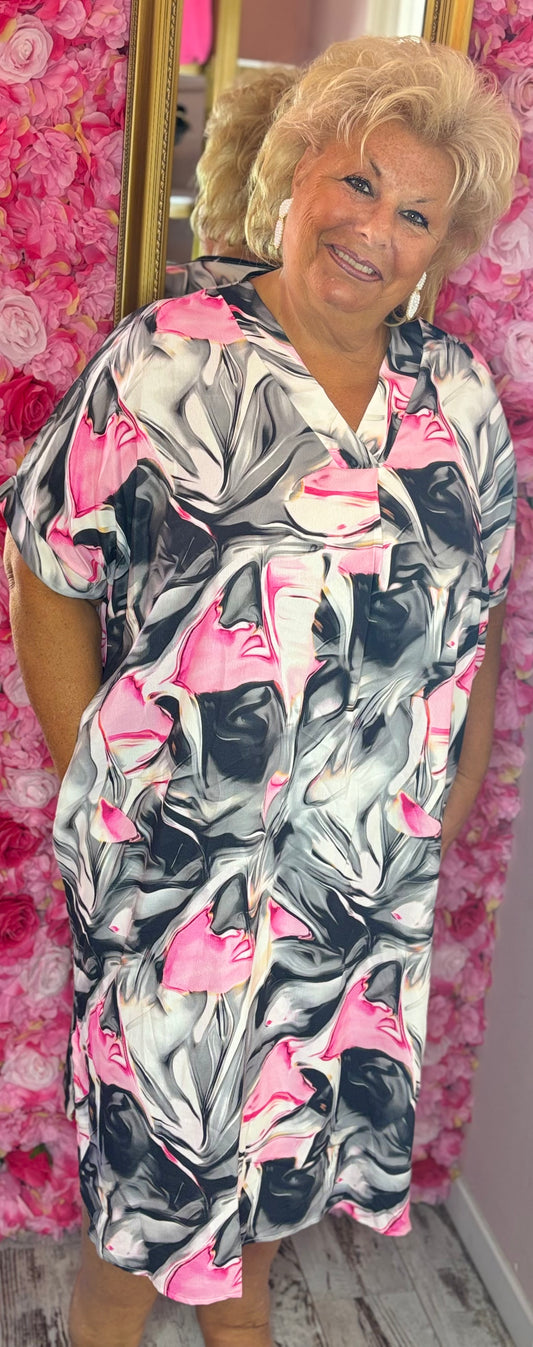 Lange Jurk Happy Color Zwart Plus Size Maat 48 t/m 54-56