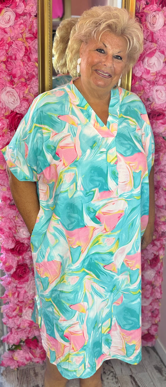 Lange Jurk Happy Color Mint Plus Size Maat 48 t/m 54-56
