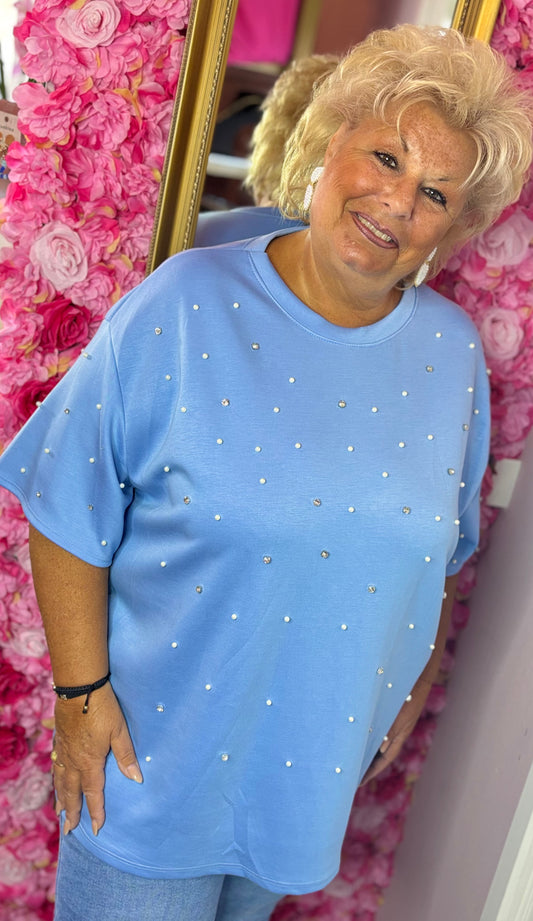 T-shirt Bling Blauw Plus Size Maat 48 t/m 54