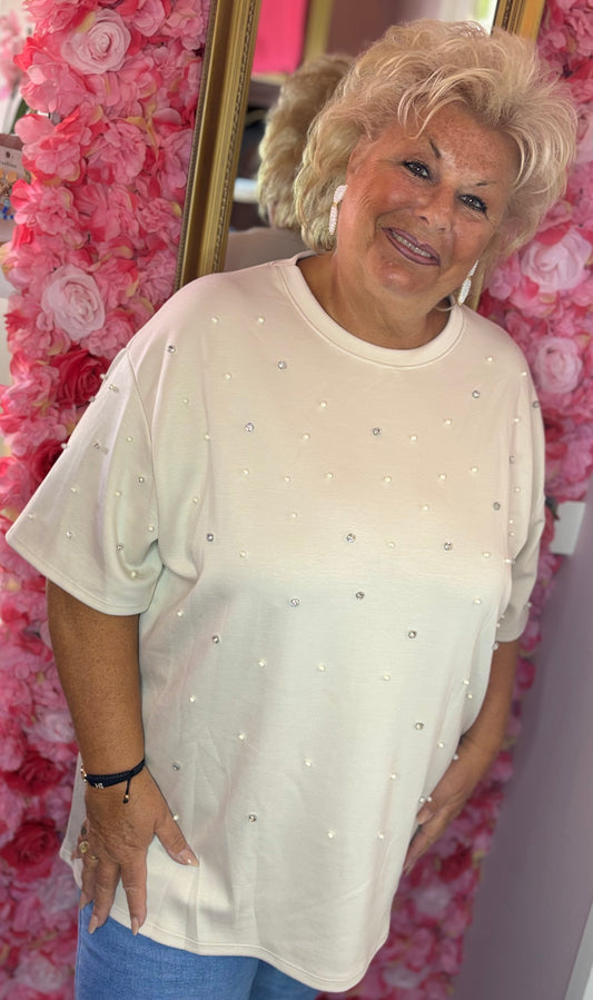 T-shirt Bling Beige Plus Size Maat 48 t/m 54