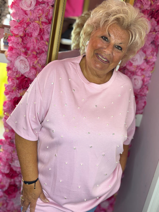 T-shirt Bling Roze Plus Size Maat 48 t/m 54