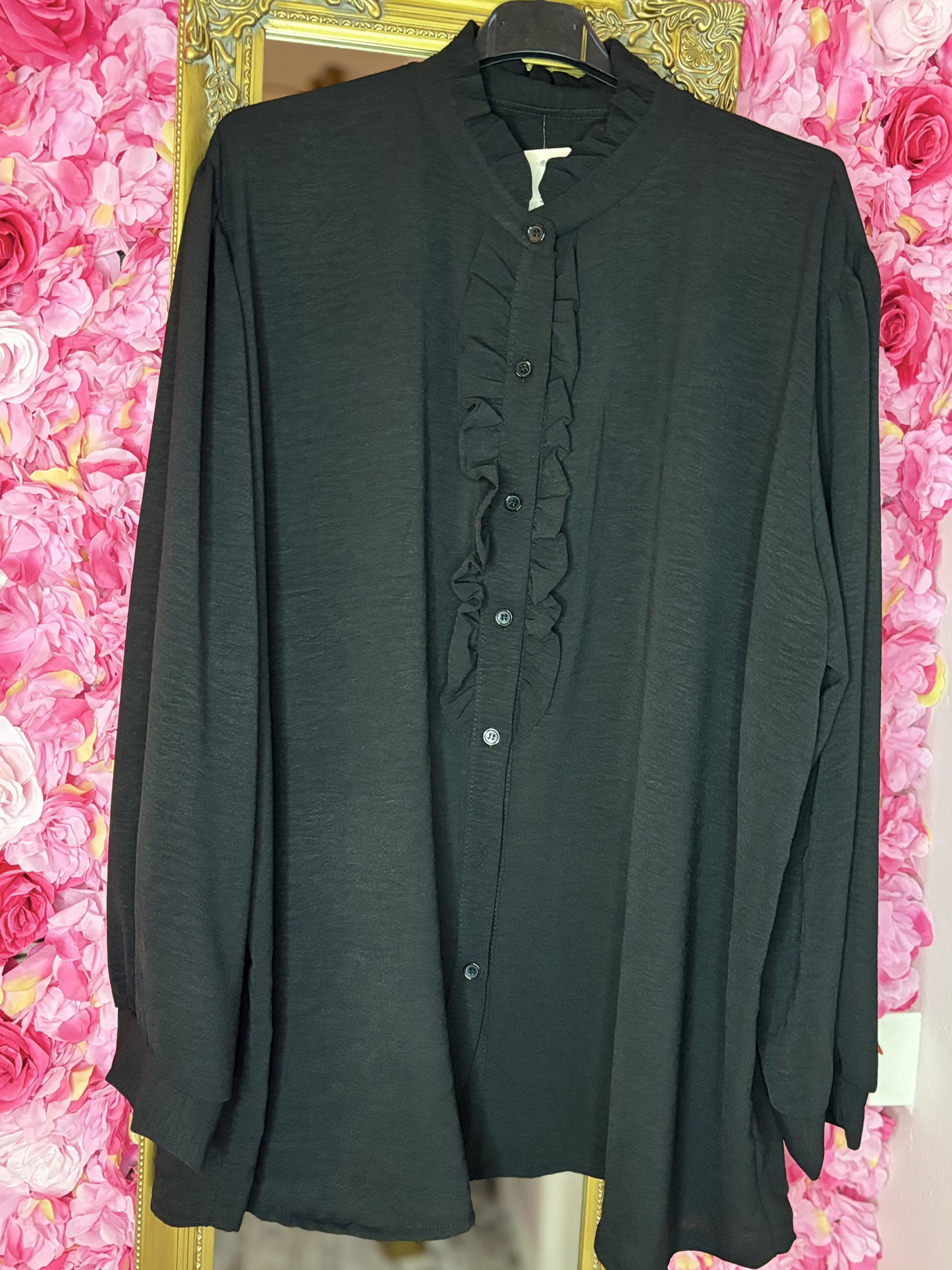 Blouse Ruffie Zwart Plus Size Maat 46 t/m 54