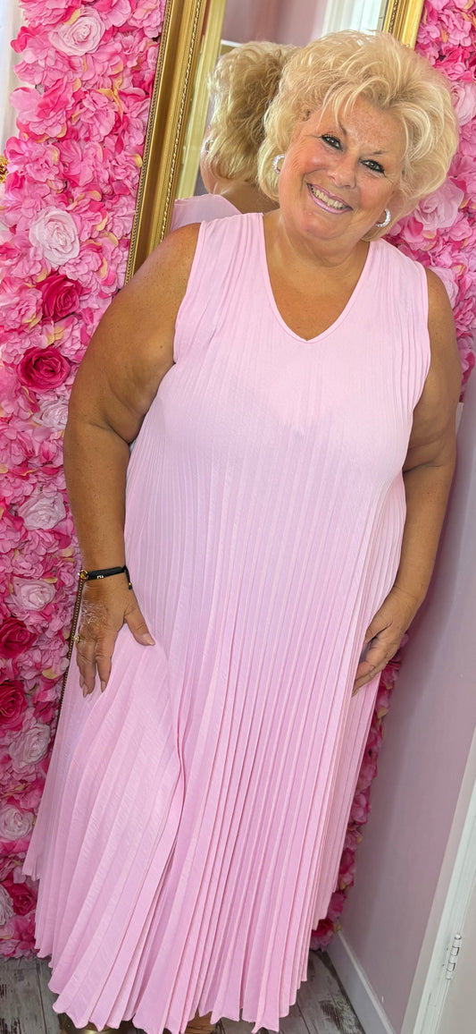 Jurk Plisse Rose Plus Size Maat 44 t/m 50-52