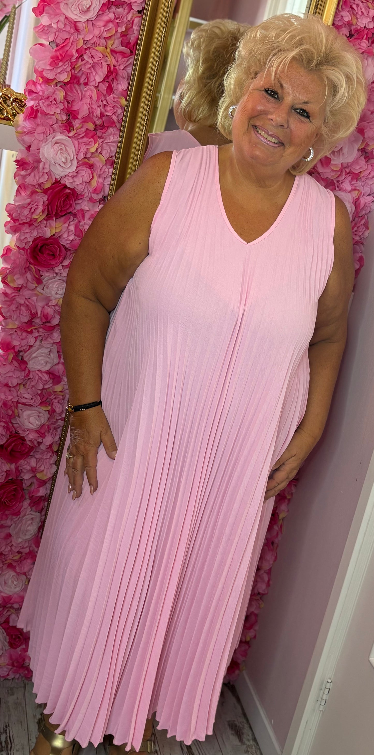 Jurk Plisse Rose Plus Size Maat 44 t/m 50-52