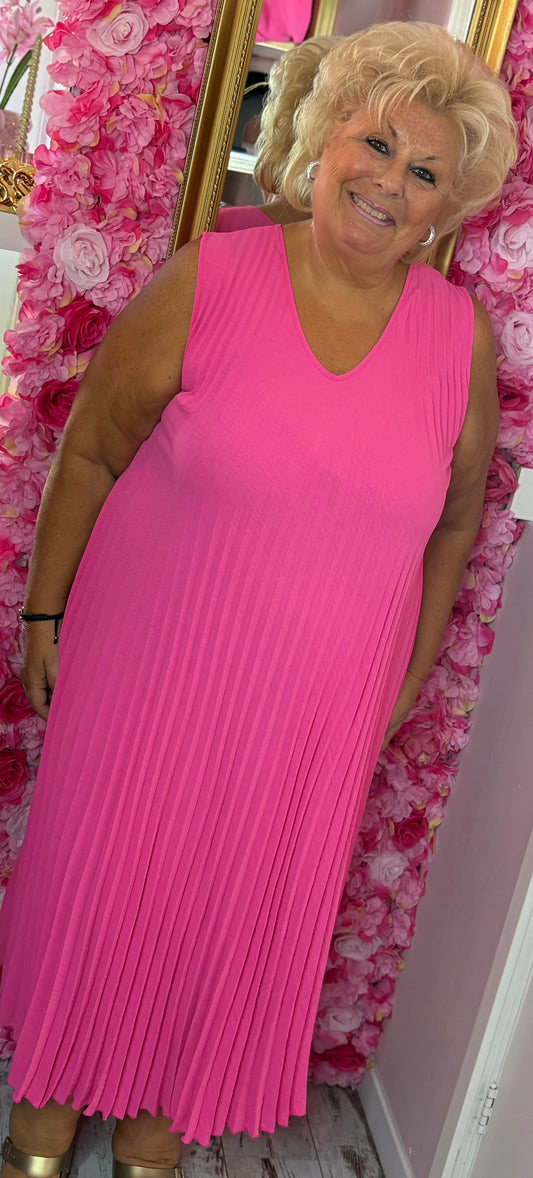Jurk Plisse Fuchsia Plus Size Maat 44 t/m 50-52