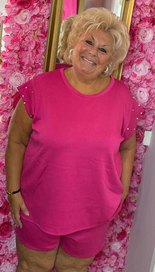 Comfy Set Parel Korte Broek Fuchsia Plus Size maat 48 t/m 54