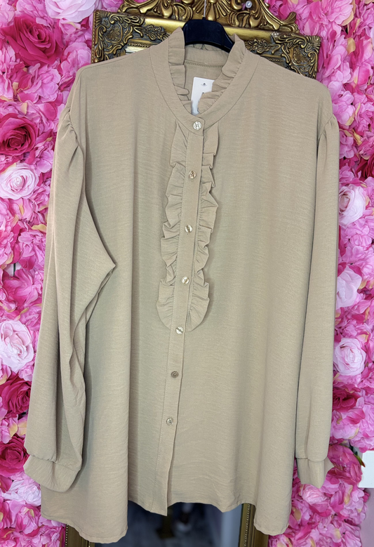 Blouse Ruffie Camel Plus Size Maat 46 t/m 54