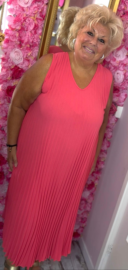 Jurk Plisse Koraal Plus Size Maat 44 t/m 50-52