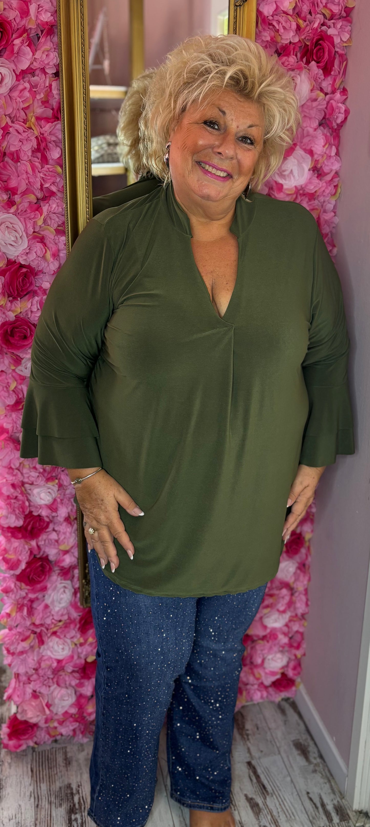 Blouse Now Leger Groen Plus Size maat 46 t/m 52
