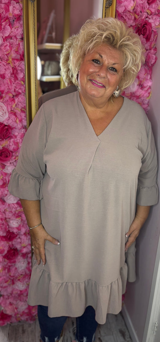 Tuniek An Taupe Plus Size maat 46 t/m 54