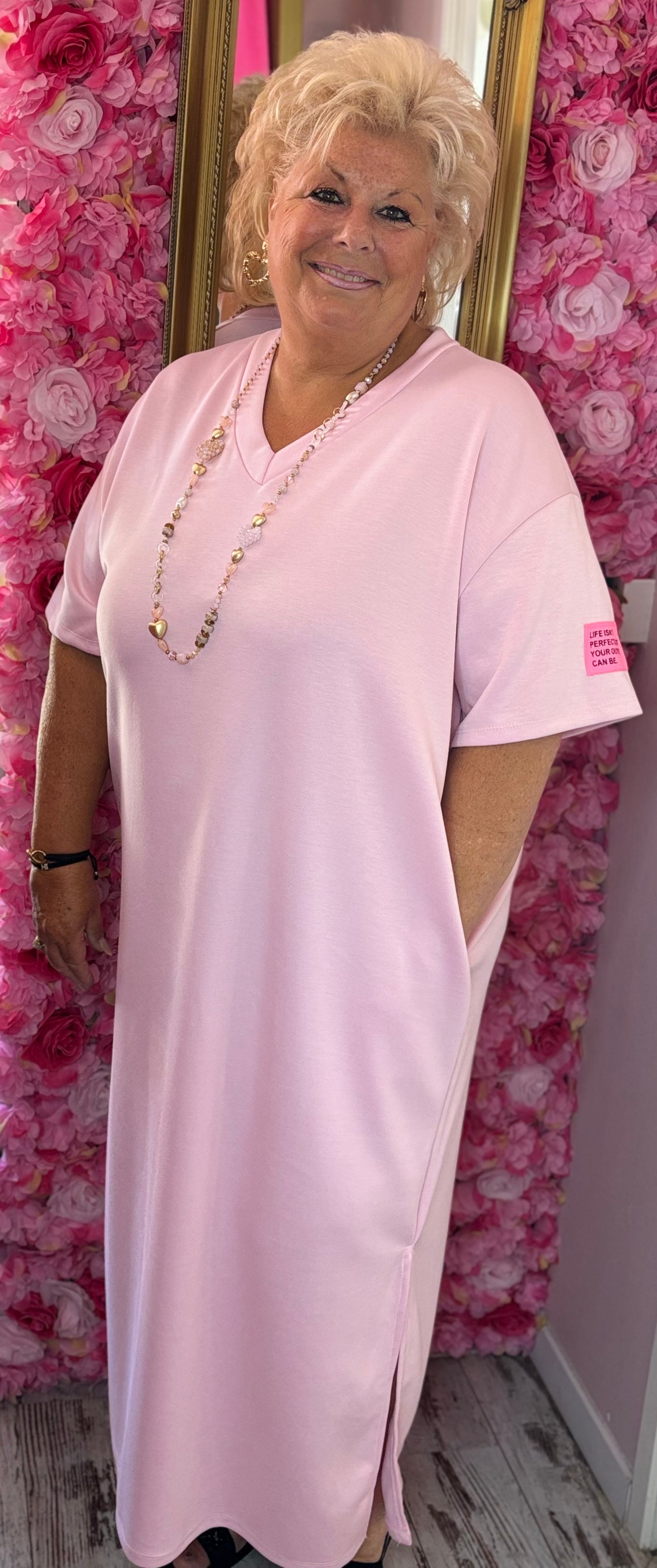 Lange Jurk Perfect Licht Roze Maat 48 t/m 54-56