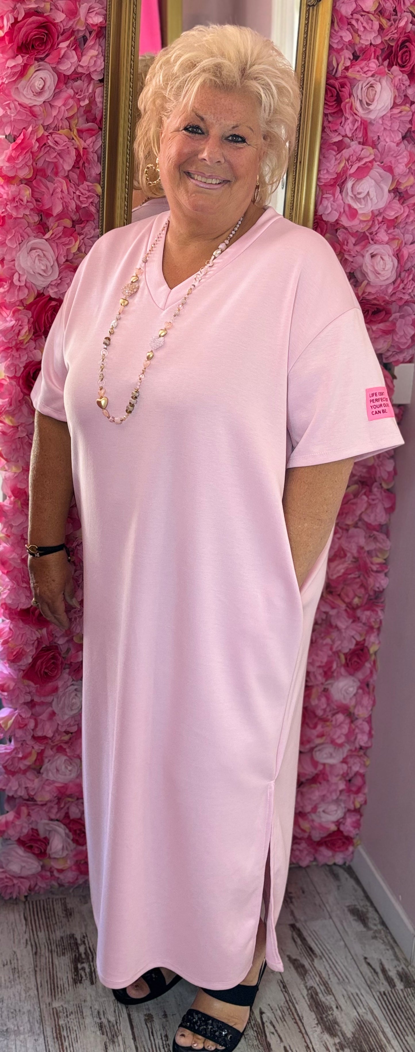 Lange Jurk Perfect Licht Roze Maat 48 t/m 54-56