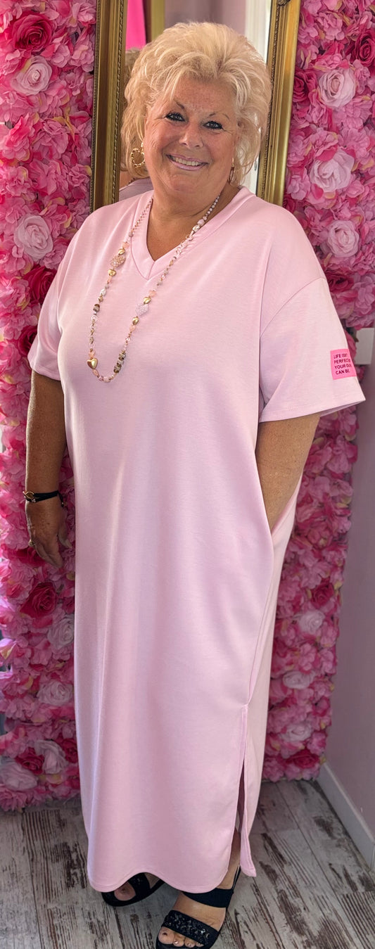 Lange Jurk Perfect Licht Roze Maat 48 t/m 54-56