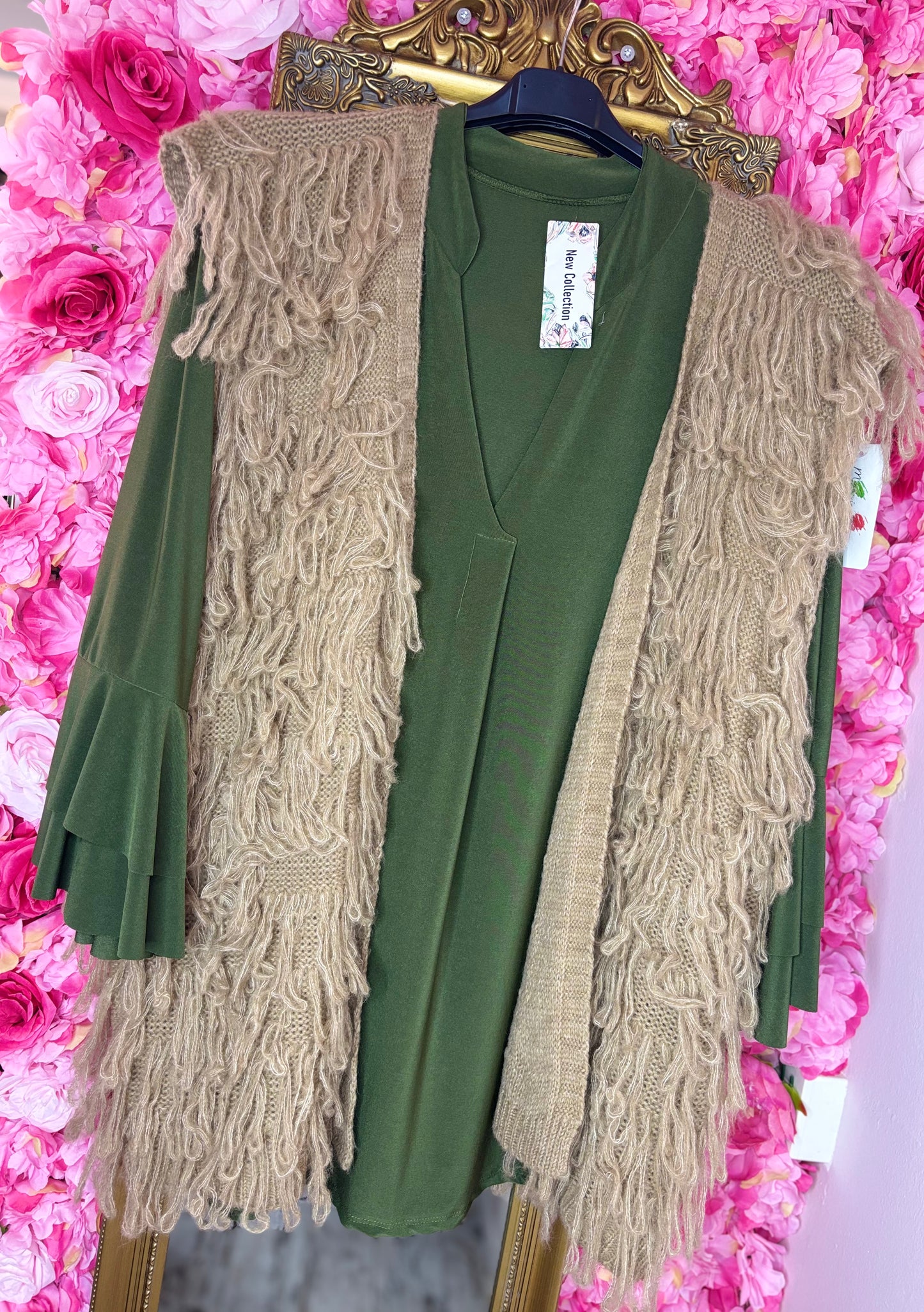Mouwloos Vest Fluff Beige Plus size Maat 44 t/m 52-54