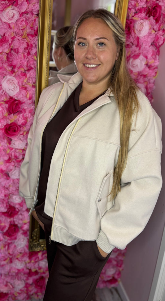 Bomber Jas Soft Beige Plus Size tot Maat 48 (dicht)