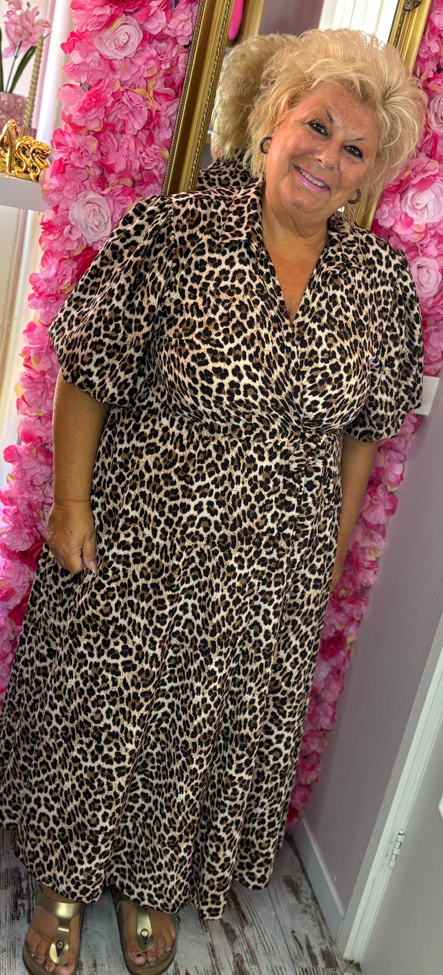 Lange Wikkel Jurk Panter Plus Size Maat 46 t/m 50-52