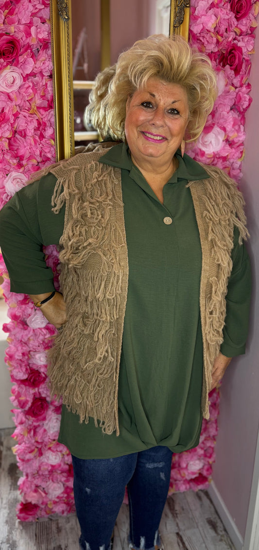 Mouwloos Vest Fluff Beige Plus size Maat 44 t/m 52-54