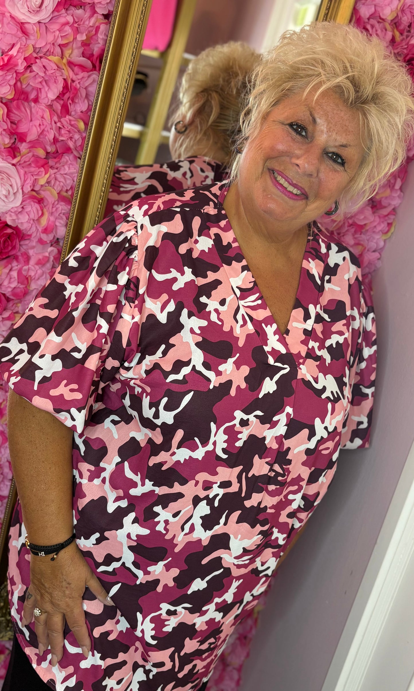 Blouse Pof Mouw Armi Roze Plus Size maat 48 t/m 54