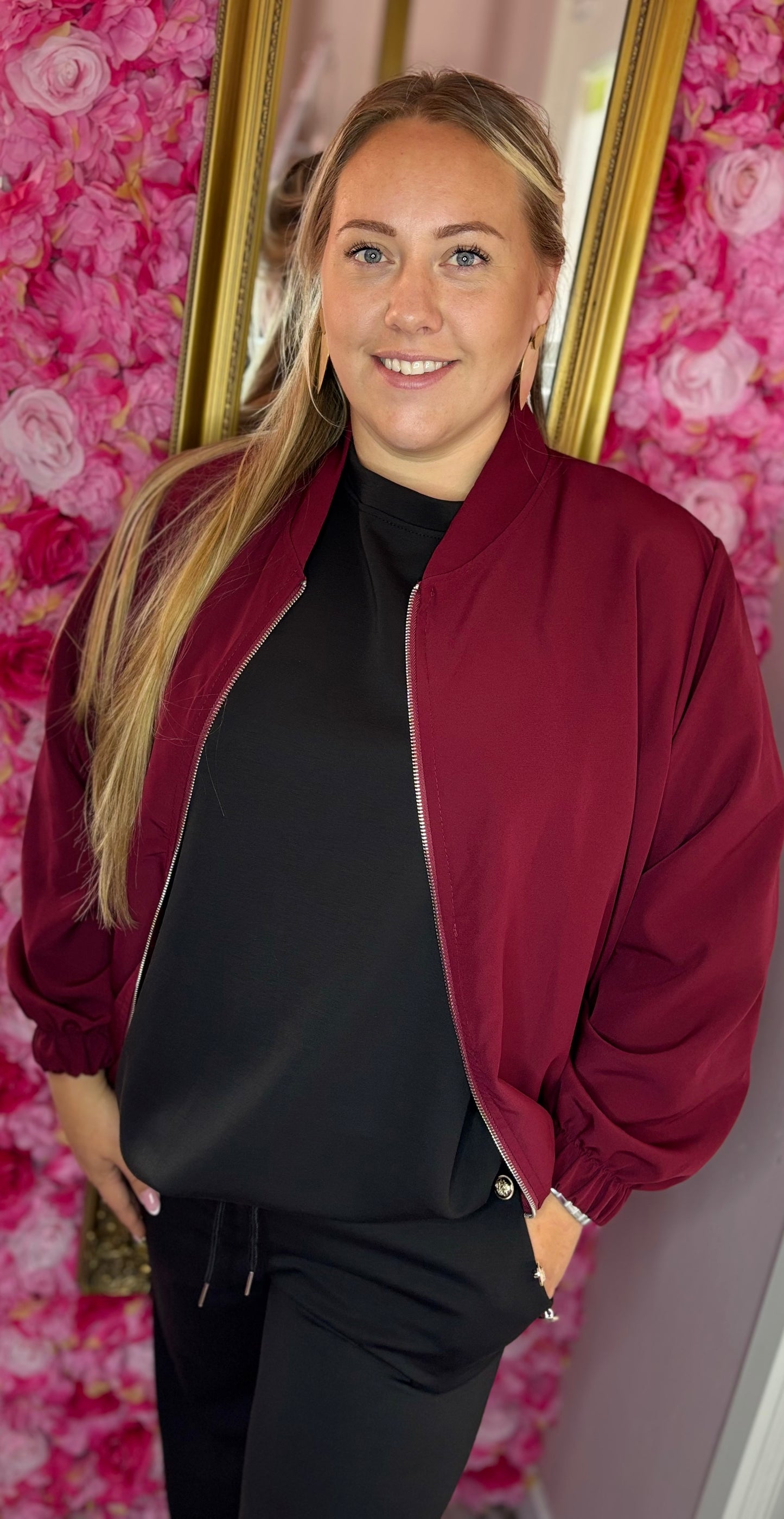 Bomber Jas Soft Bordeaux Plus Size maat 44 t/m 52
