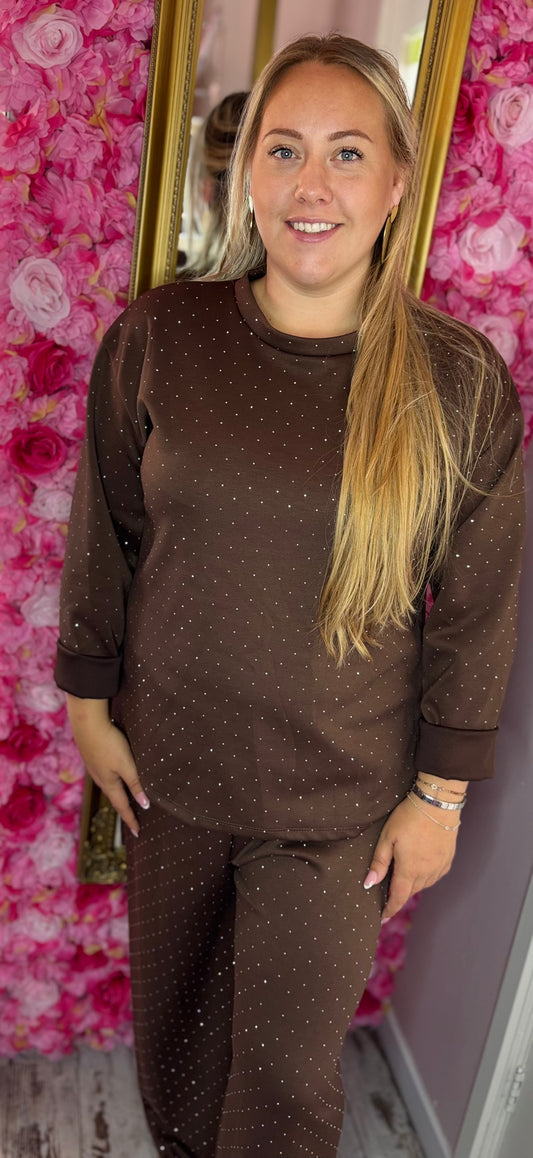 Comfy Set Strass Bruin Plus Size maat 40 t/m 48