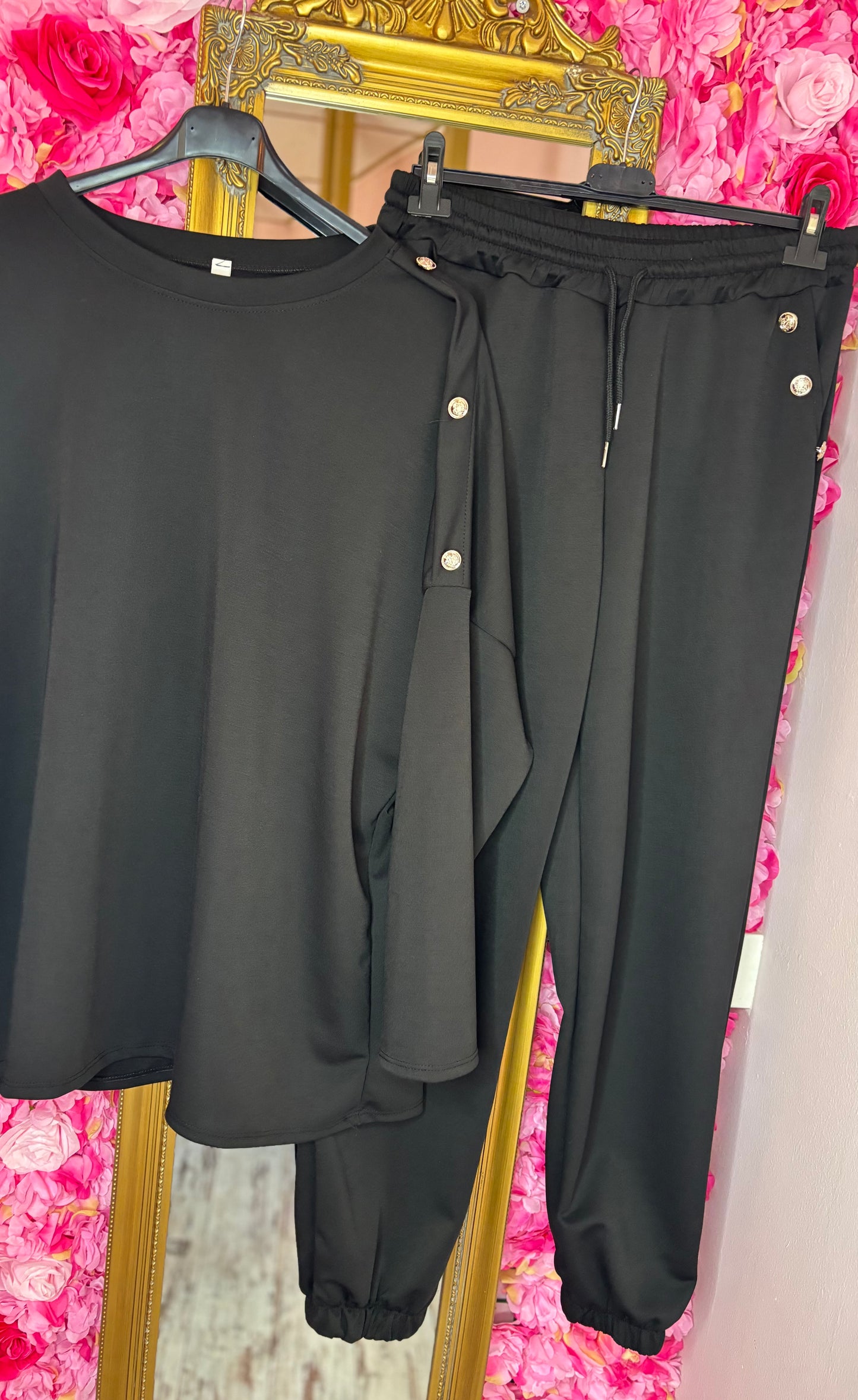 Comfy Set Button Zwart Plus Size maat 44 t/m 52