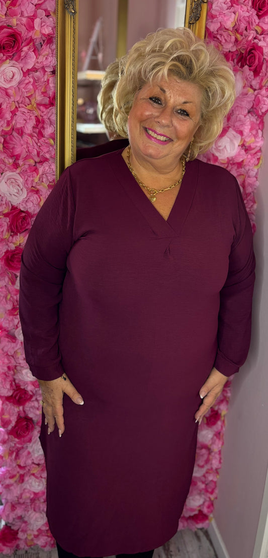 Jurk Basic Linda Bordeaux Plus Size 42 t/m 48-50
