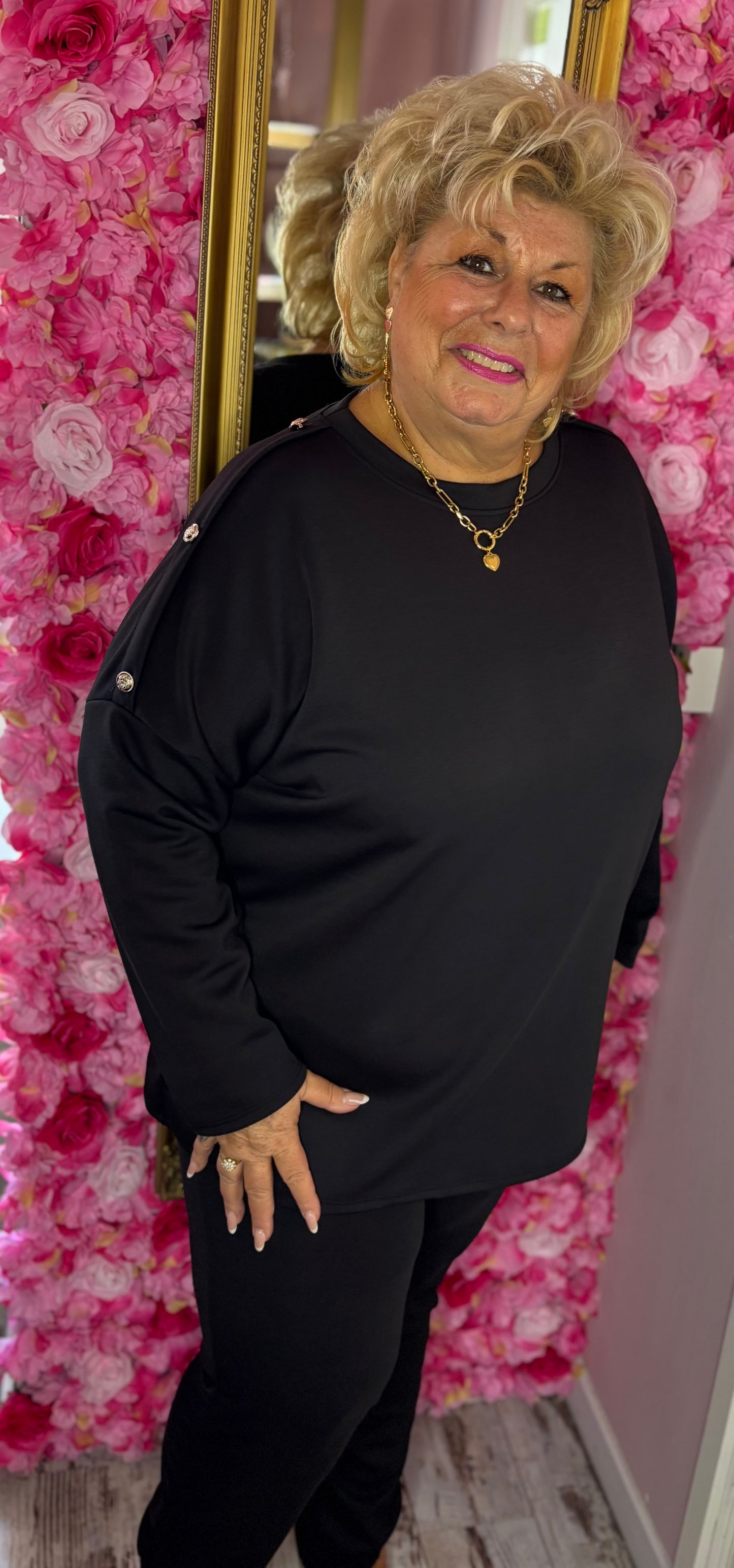 Comfy Set Button Zwart Plus Size maat 44 t/m 52