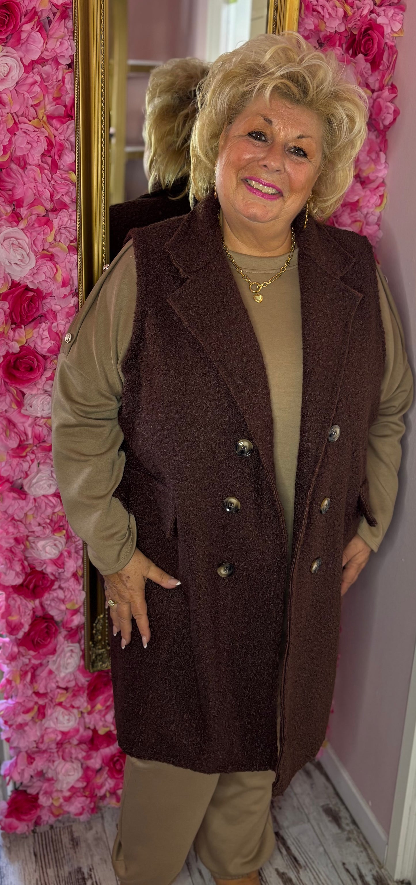 Gilet Boucle Bruin Plus Size Maat 46 t/m 56