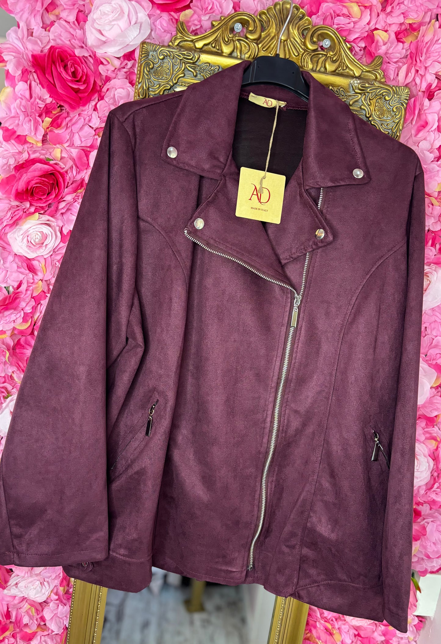 Suede Look Jas Bordeaux Plus Size maat 44 t/m 52 (dicht)