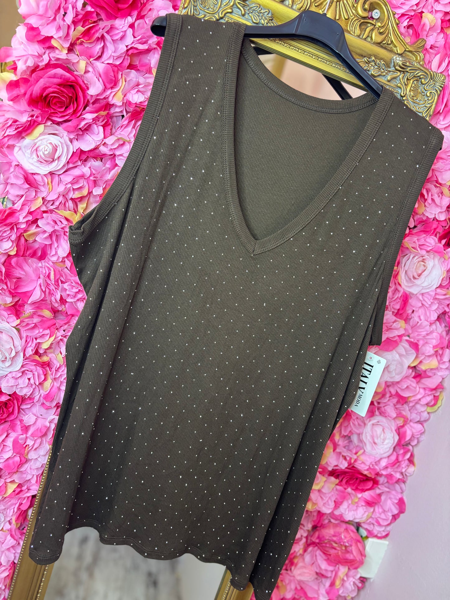 Top Strass Bruin Plus Size Maat 46 t/m 50-52