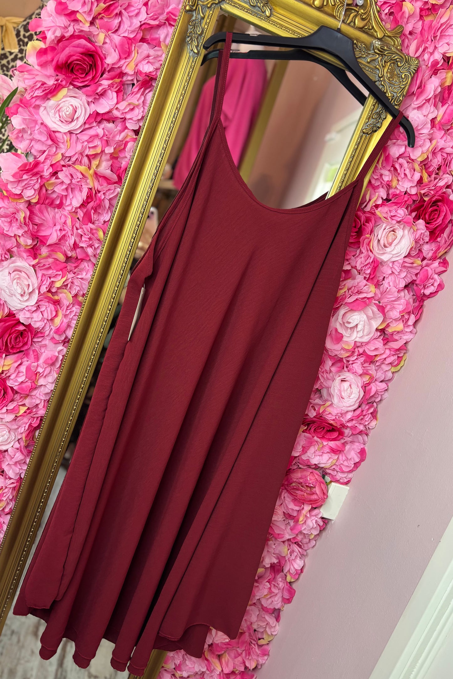 *LUCKY LOOK* Jurk A-lijn Midi Bordeaux Plus Size Maat 48 t/m 54