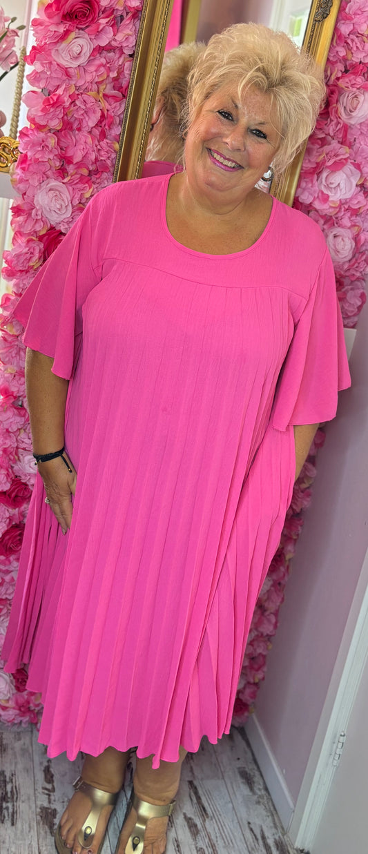 *LUCKY LOOK* Lange Jurk Chantie Fuchsia Plus Size Maat 48 t/m 52-54