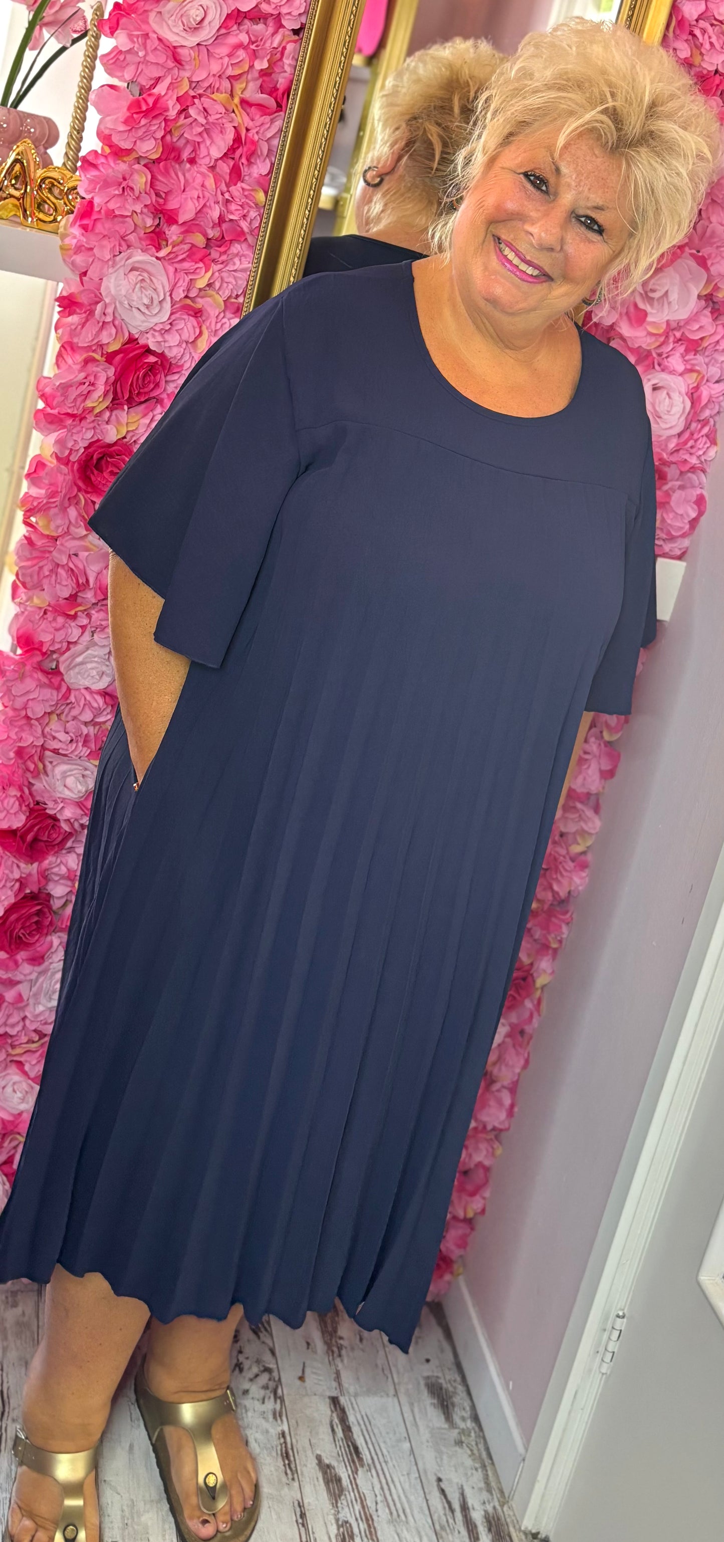 *LUCKY LOOK* Lange Jurk Chantie Donker Blauw Plus Size Maat 48 t/m 52-54