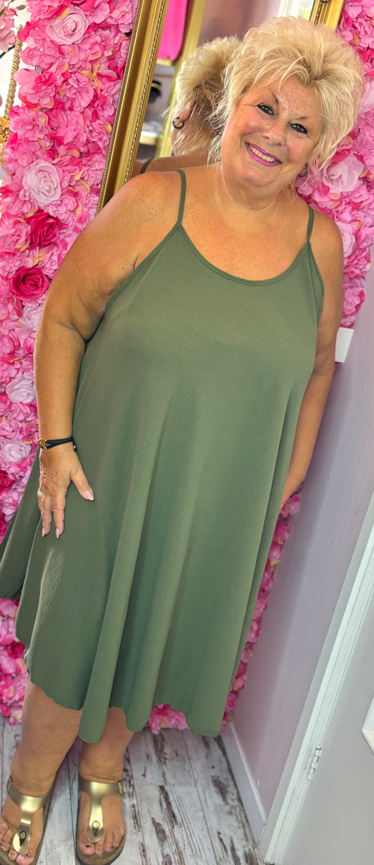 *LUCKY LOOK* Jurk A-lijn Midi Leger Groen Plus Size Maat 48 t/m 54