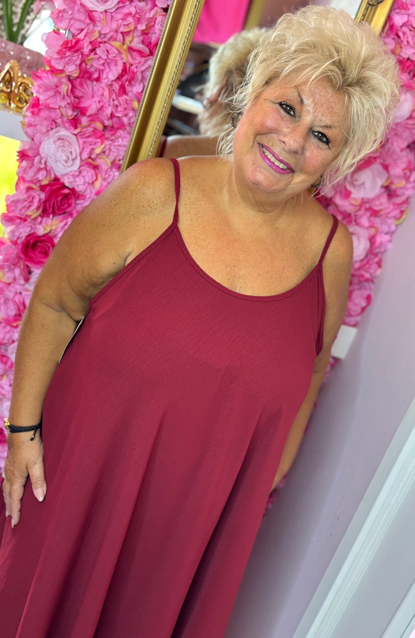 *LUCKY LOOK* Jurk A-lijn Midi Bordeaux Plus Size Maat 48 t/m 54
