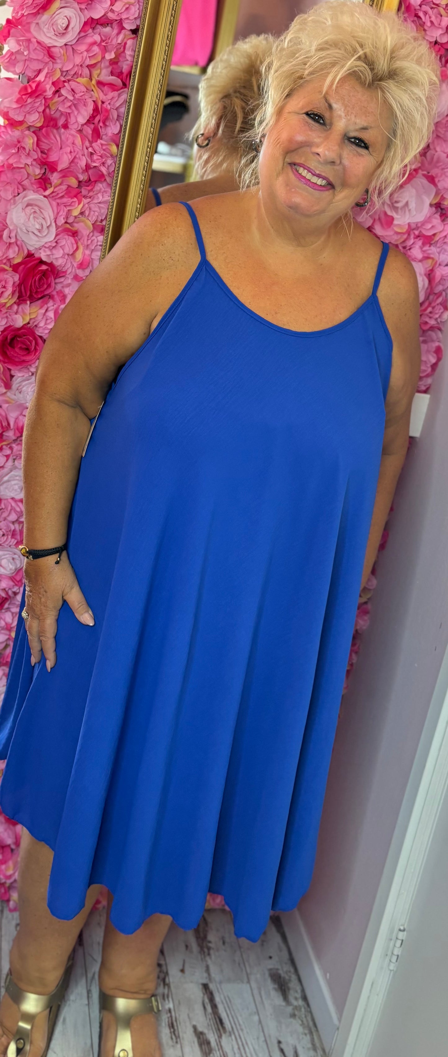 *LUCKY LOOK* Jurk A-lijn Midi Konings Blauw Plus Size Maat 48 t/m 54