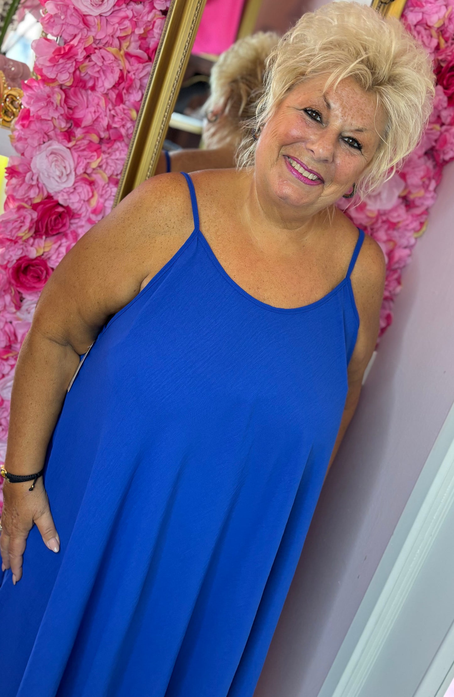 *LUCKY LOOK* Jurk A-lijn Midi Konings Blauw Plus Size Maat 48 t/m 54