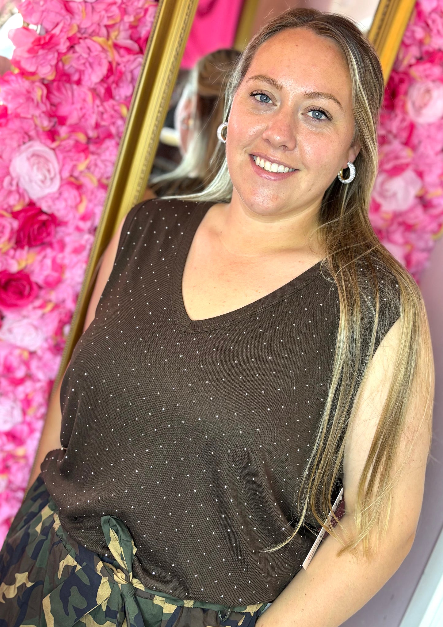 Top Strass Bruin Plus Size Maat 46 t/m 50-52