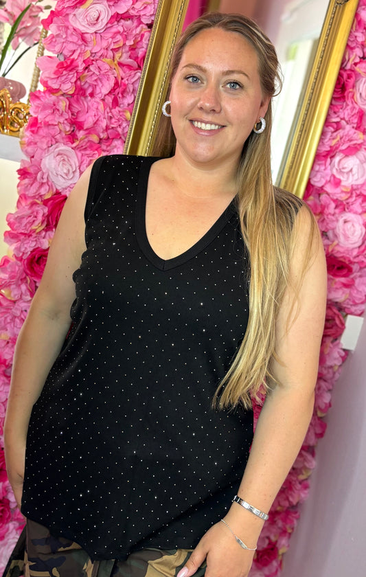 Top Strass Zwart Plus Size Maat 46 t/m 50-52