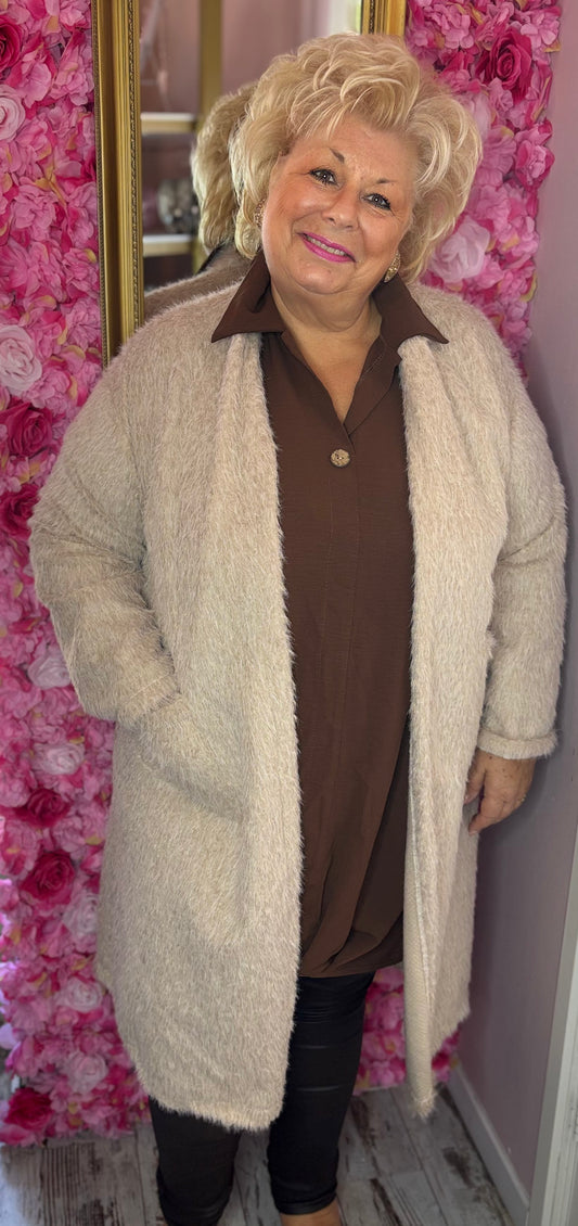 Vest Moos Lang Beige Plus Size Maat 44 t/m 52