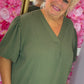 Blouse Pof Mouw Leger Groen Plus Size maat 48 t/m 54