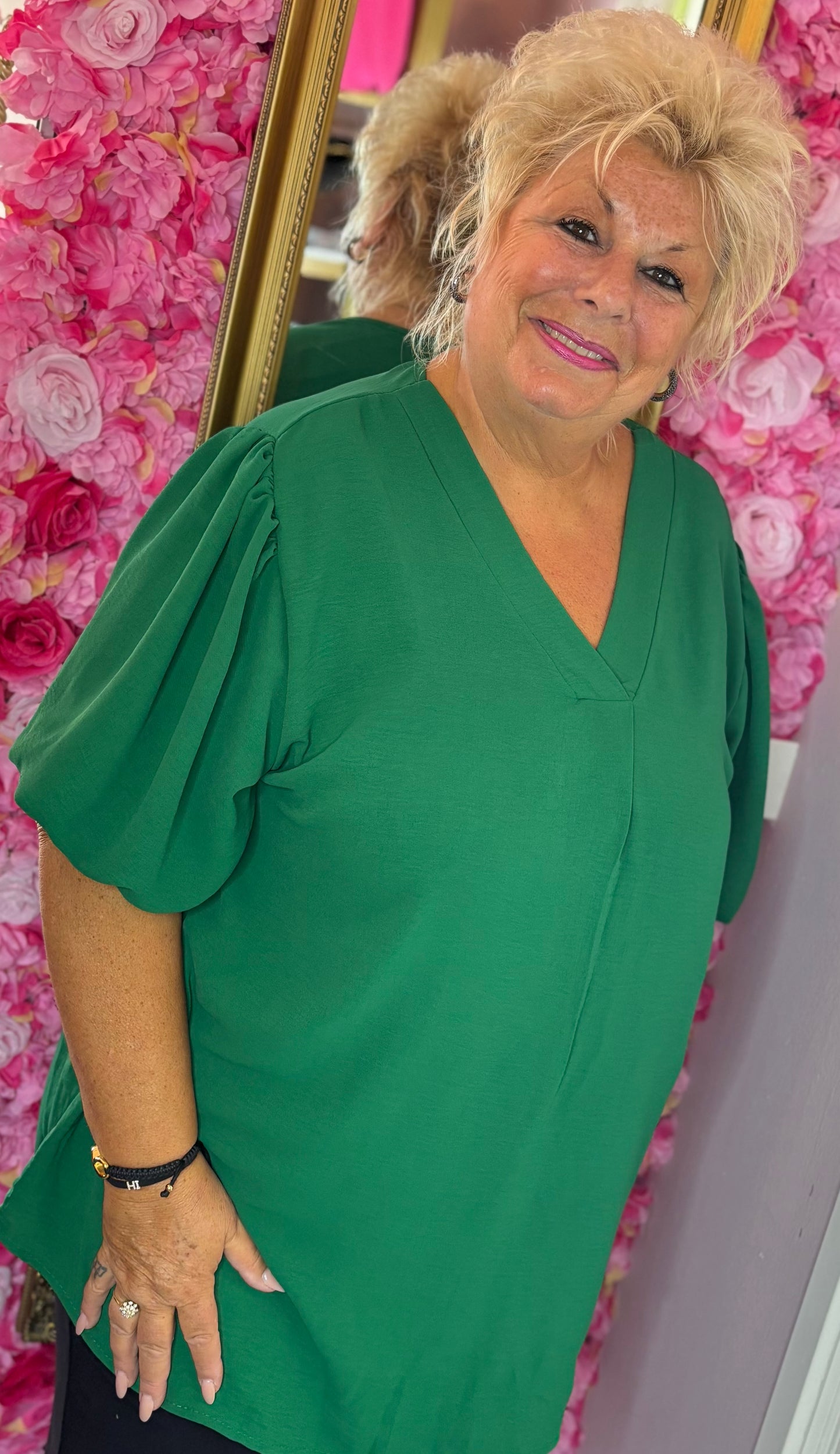 Blouse Pof Mouw Guc Groen Plus Size maat 48 t/m 54