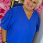 Blouse Pof Mouw Konings Blauw Plus Size maat 48 t/m 54