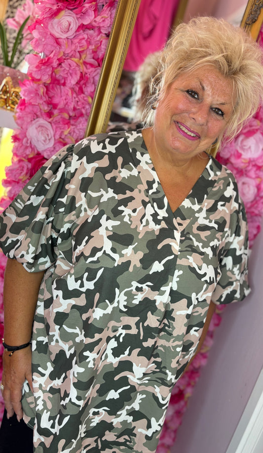 Blouse Pof Mouw Armi Groen Plus Size maat 48 t/m 54