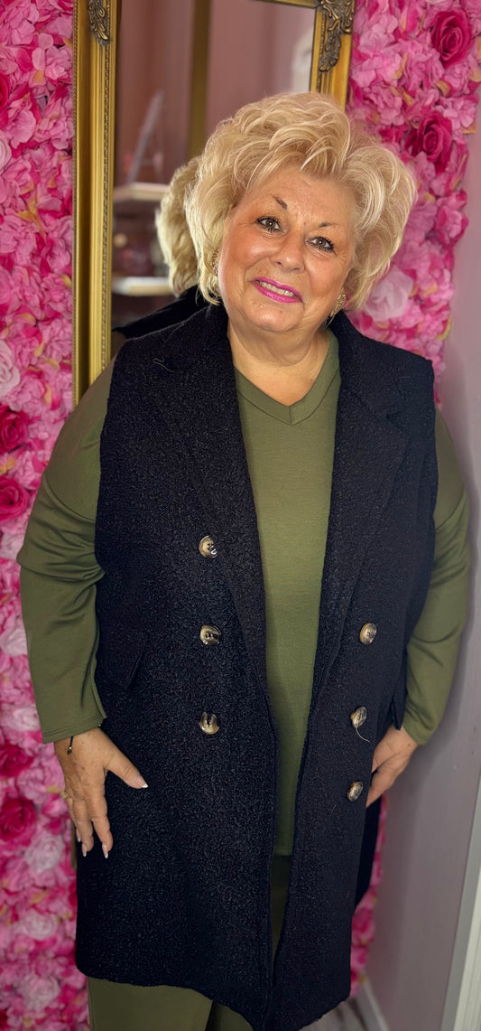 Gilet Boucle Zwart Plus Size Maat 46 t/m 56